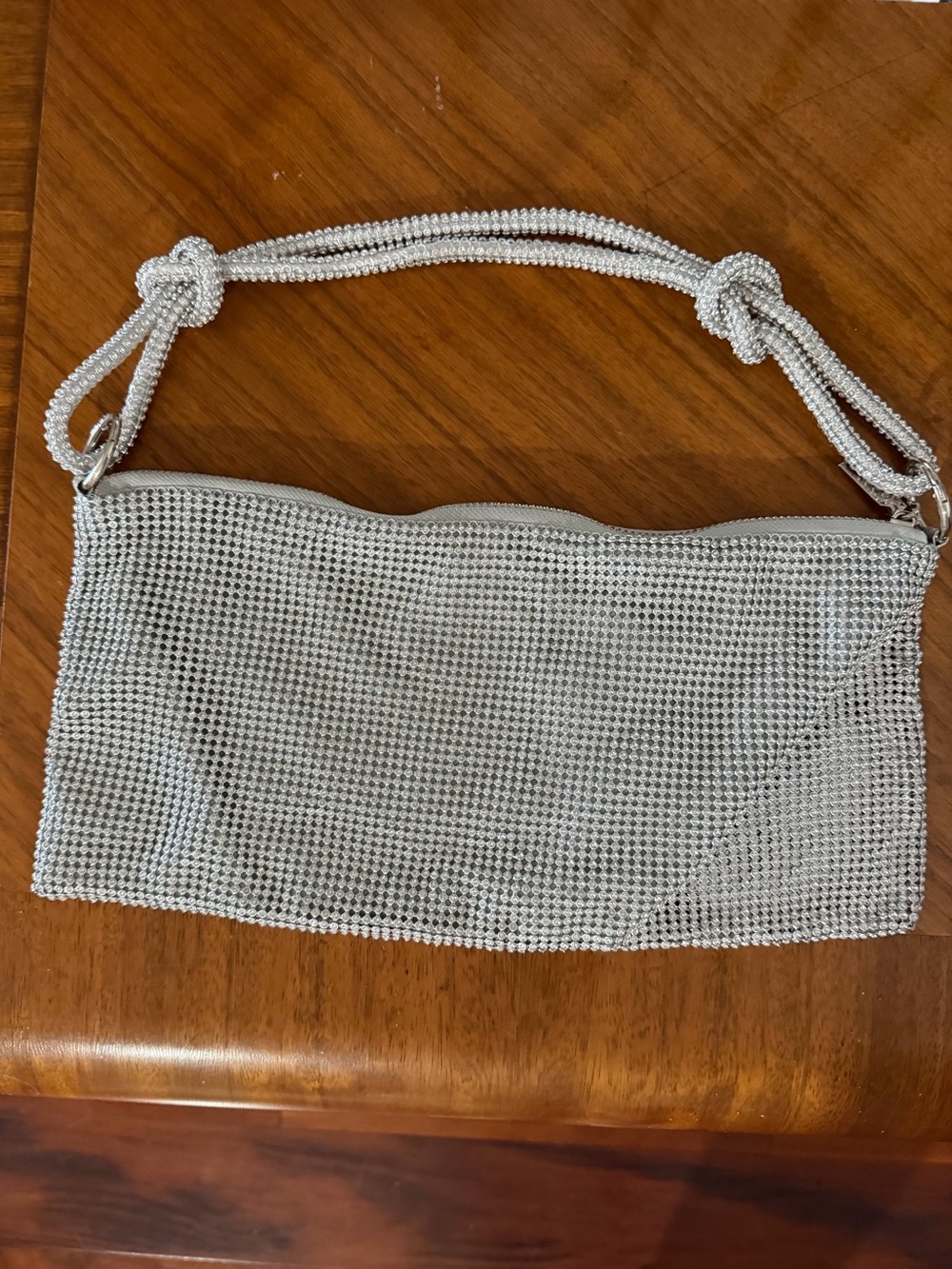 Silver Crystal Mesh Shoulder Bag - Elegant Evening Clutch